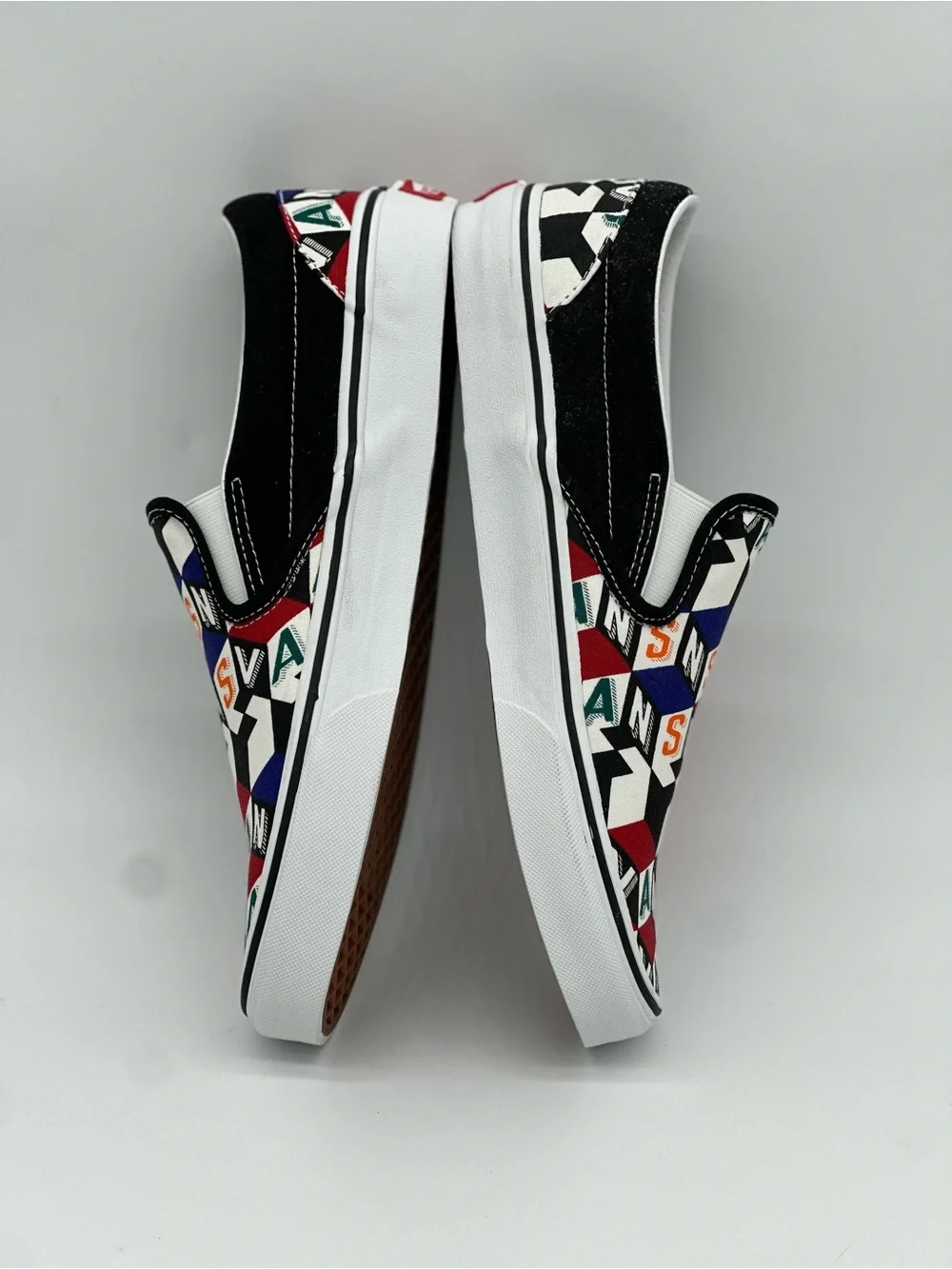 Vans Slip-On Sneakers Black White with Multicolor Geometric Print